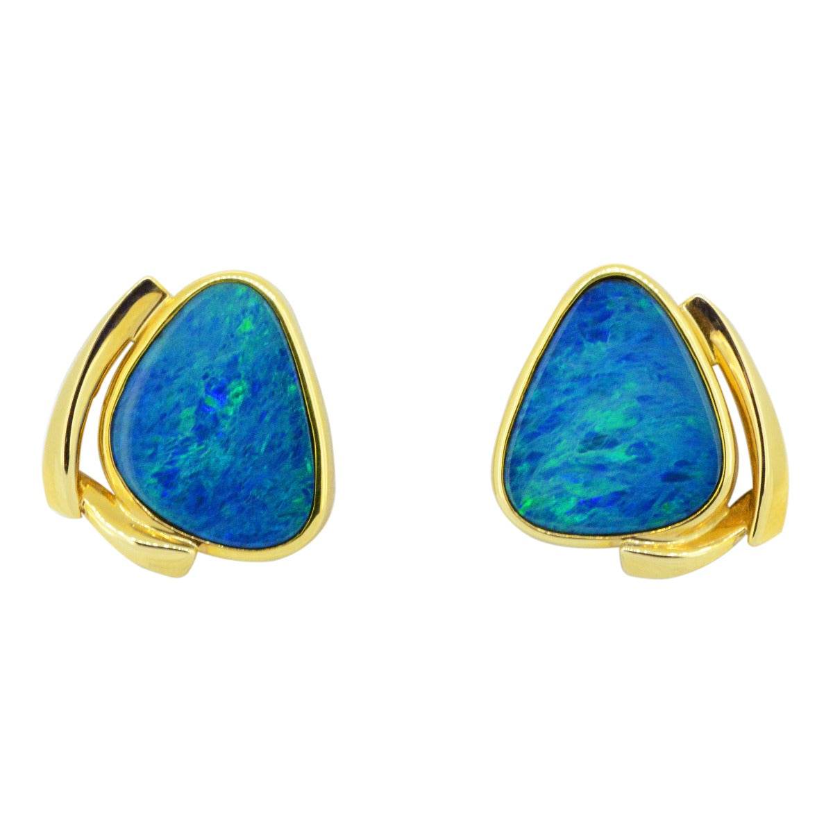 14ct Yellow Gold Doublet Opal Earrings (de4220)