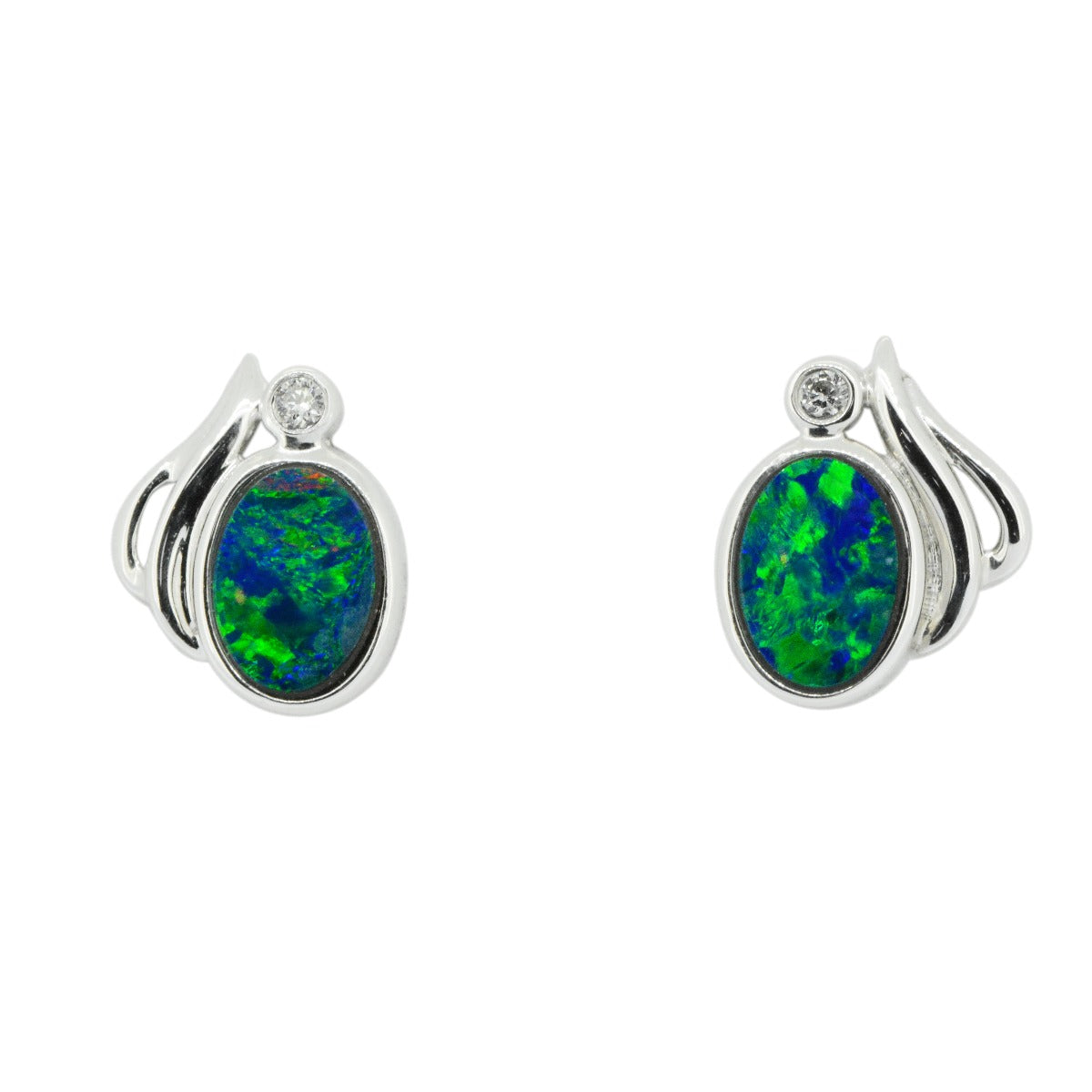 14ct White Gold Doublet Opal Earrings with Brilliant Cut Diamonds (de6798)