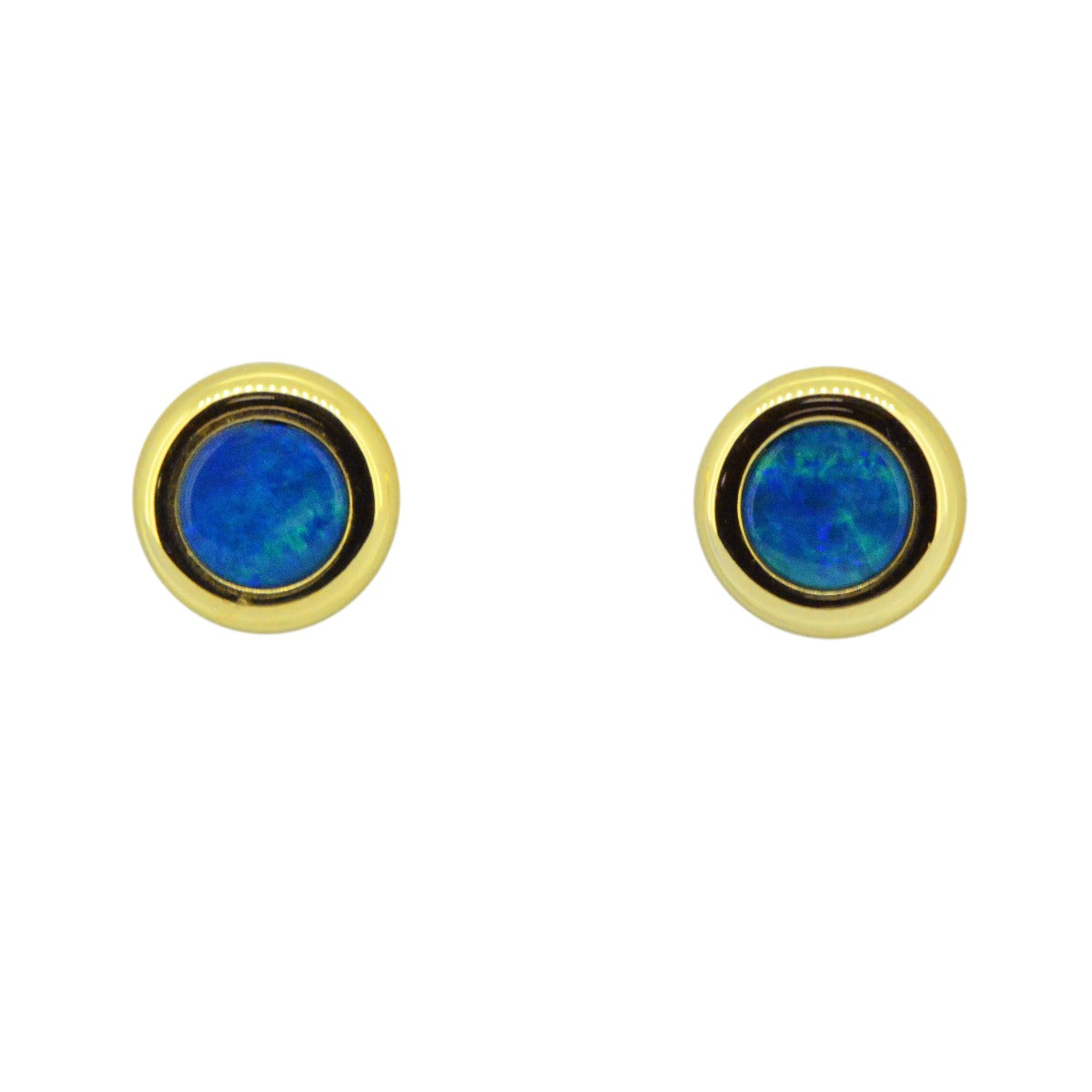 14ct Yellow Gold Circle Doublet Opal Earrings