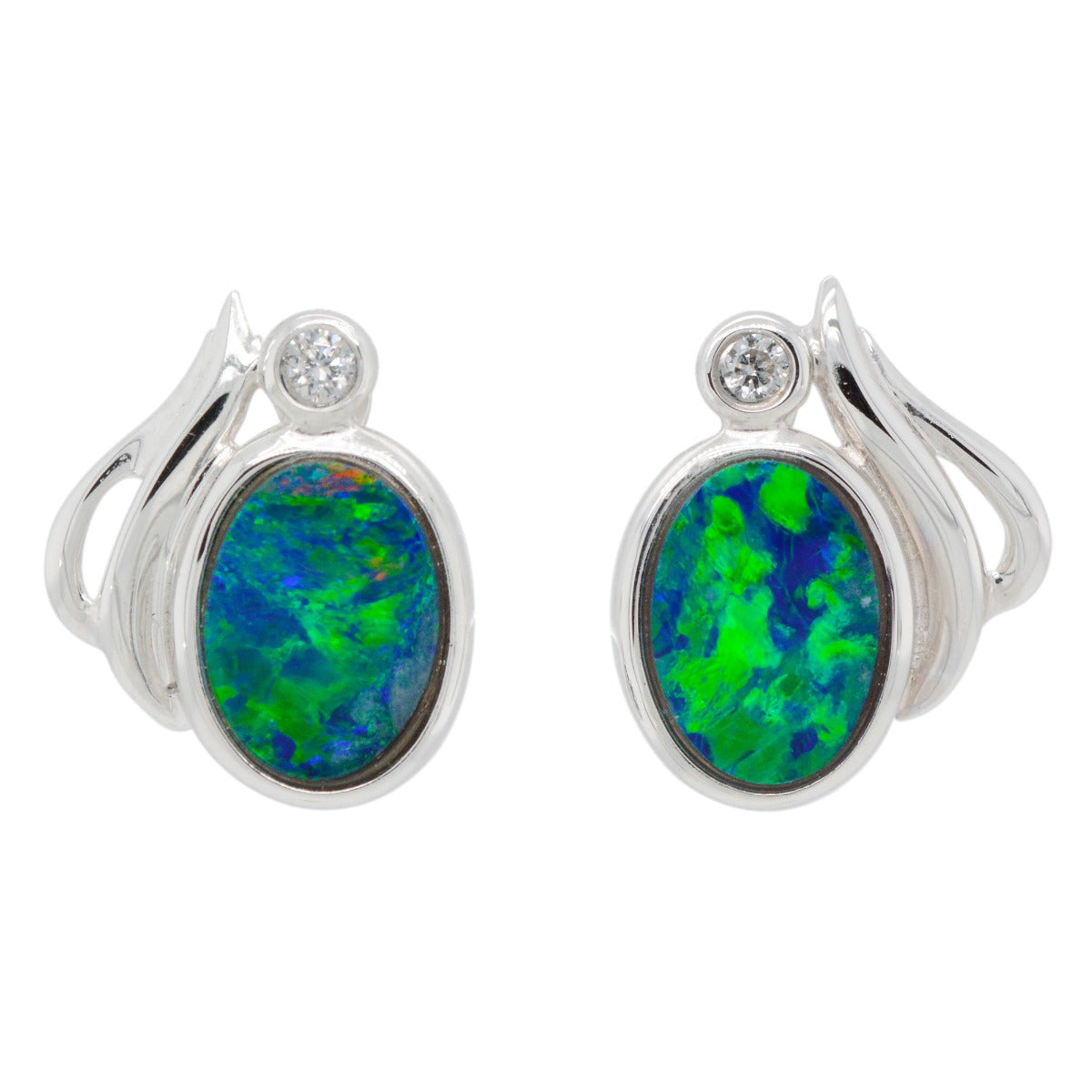 14ct White Gold Doublet Opal Earrings with Brilliant Cut Diamonds (de6798)