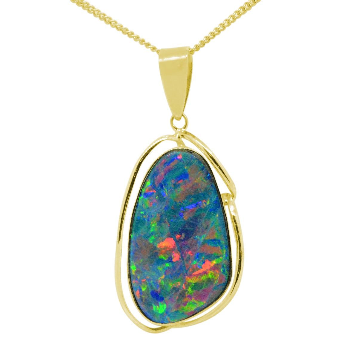 14K Yellow Gold Harlequin Doublet Opal Pendant