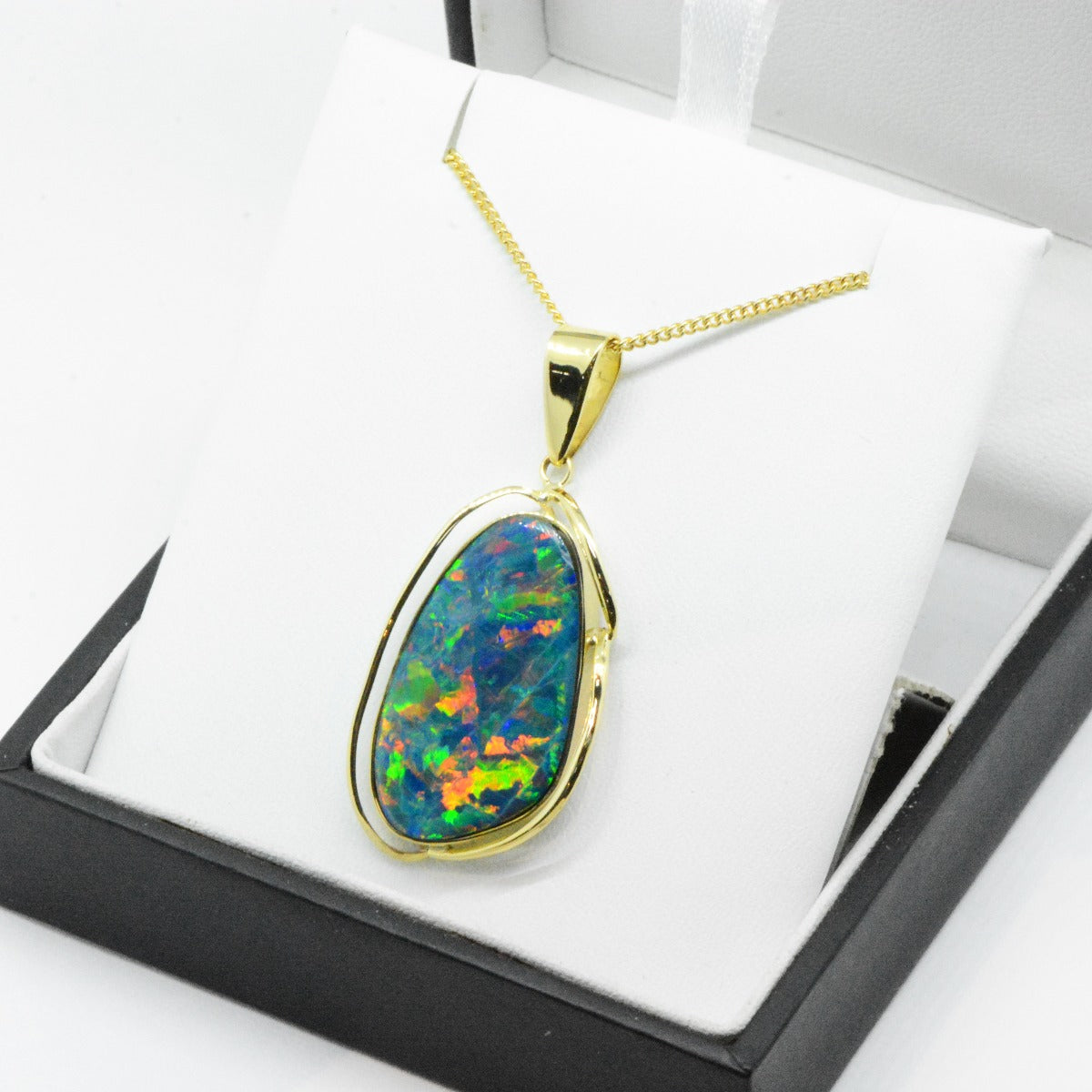 14K Yellow Gold Harlequin Doublet Opal Pendant