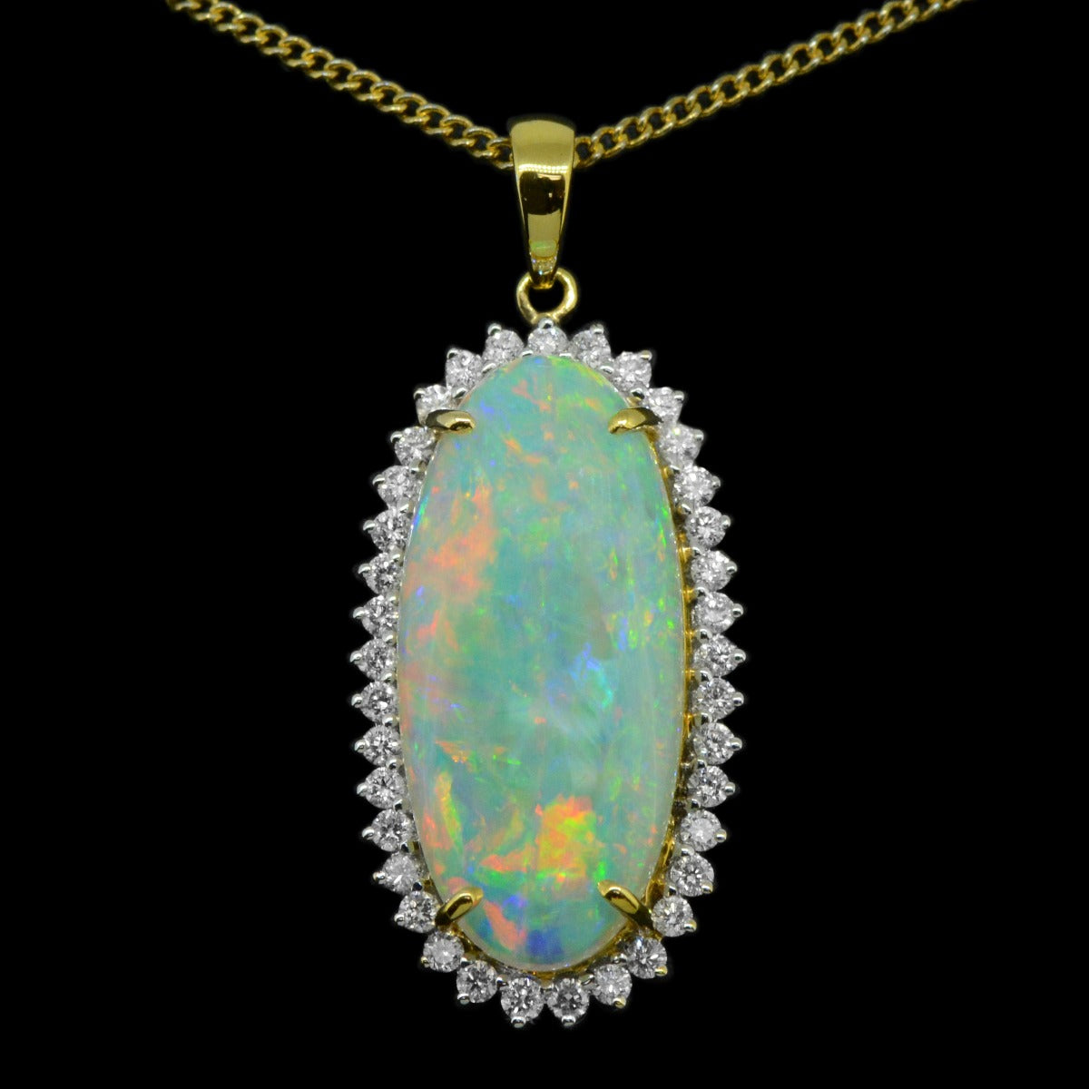 18ct Solid Opal Diamond Cluster Pendant