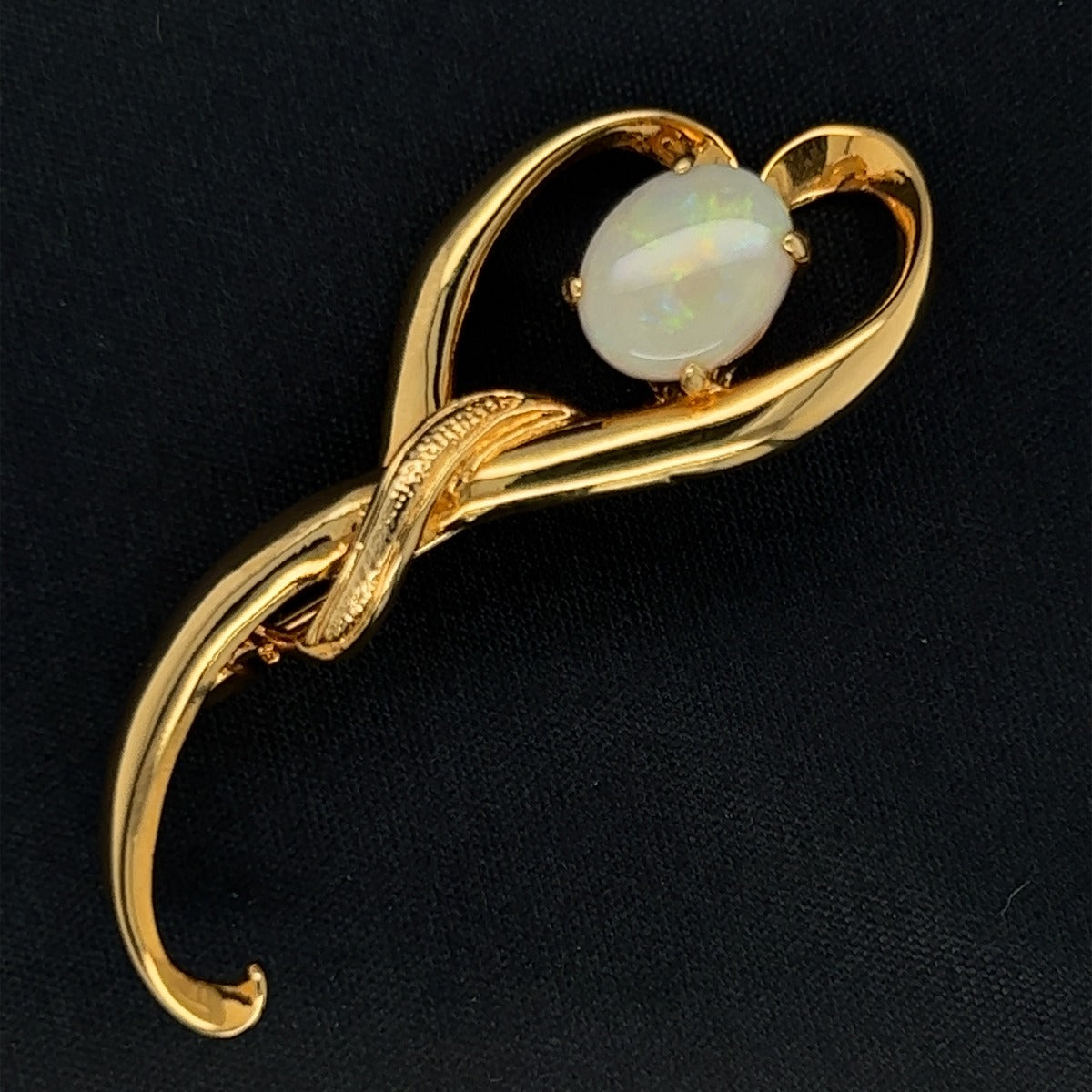 Solid Opal Brooch Set In Gold Plated Sterling Silver