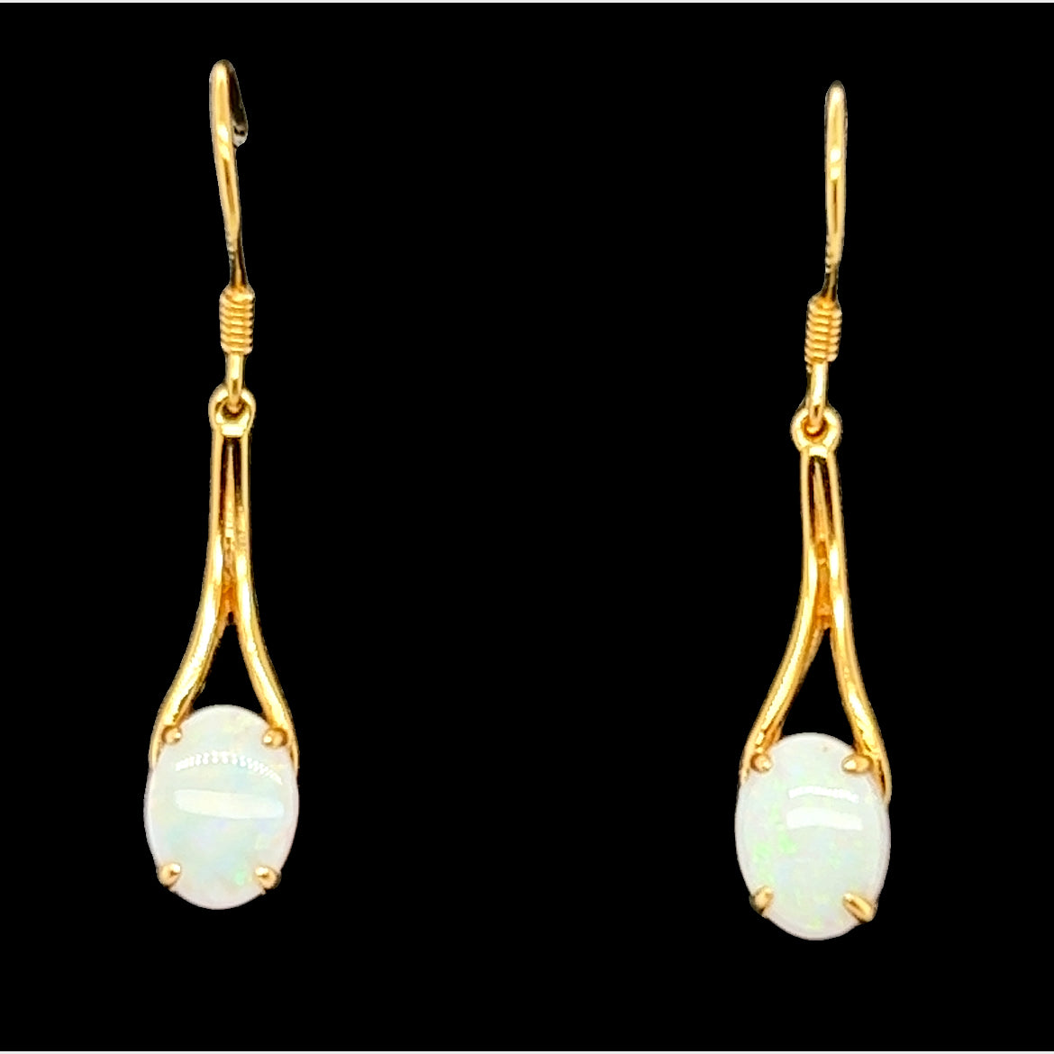 Gold Plated Drop Solid Opal earrings (8x6mm)