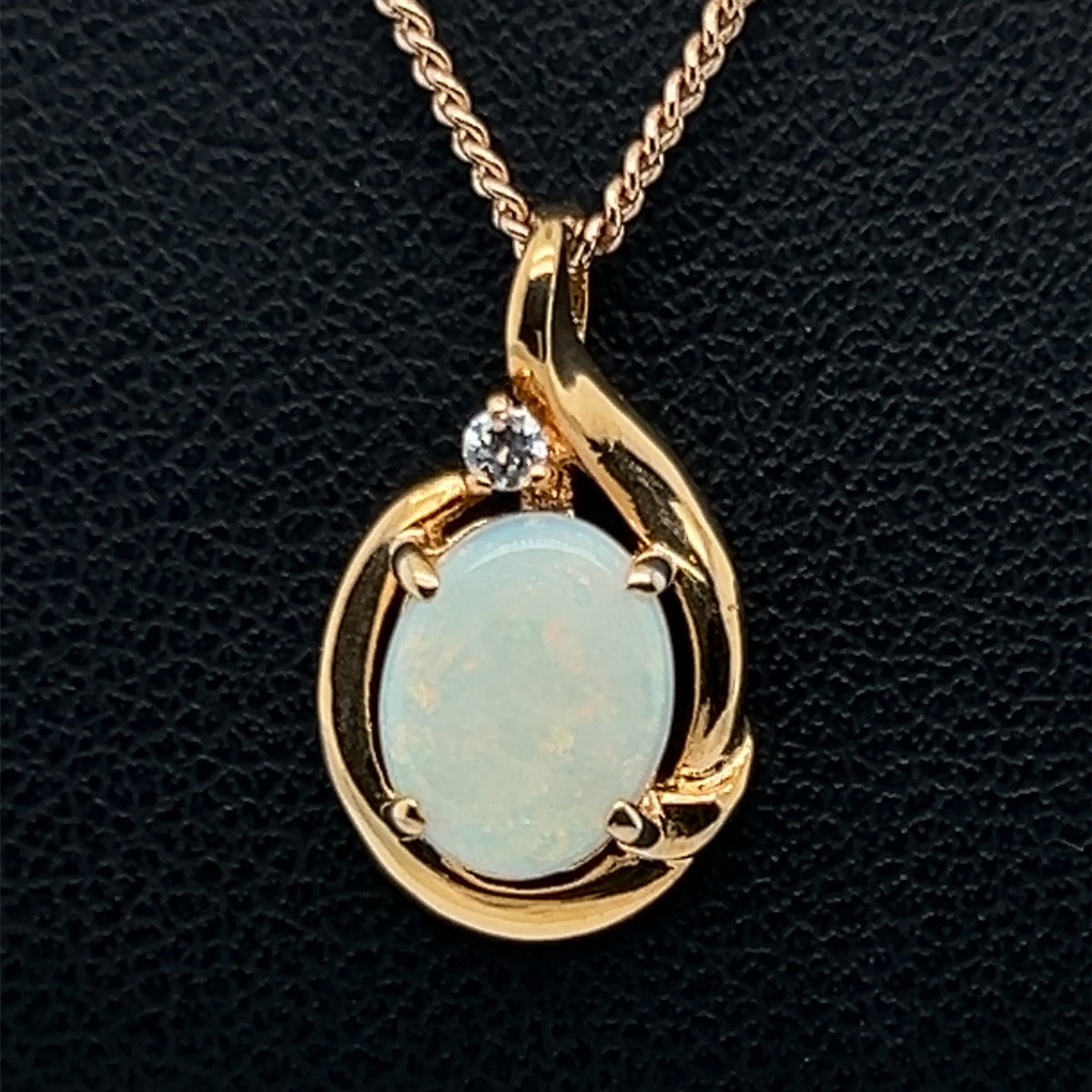 Gold Plated Sterling Silver Solid Opal Pendant Set With a Cut Crystal (gpsp205)