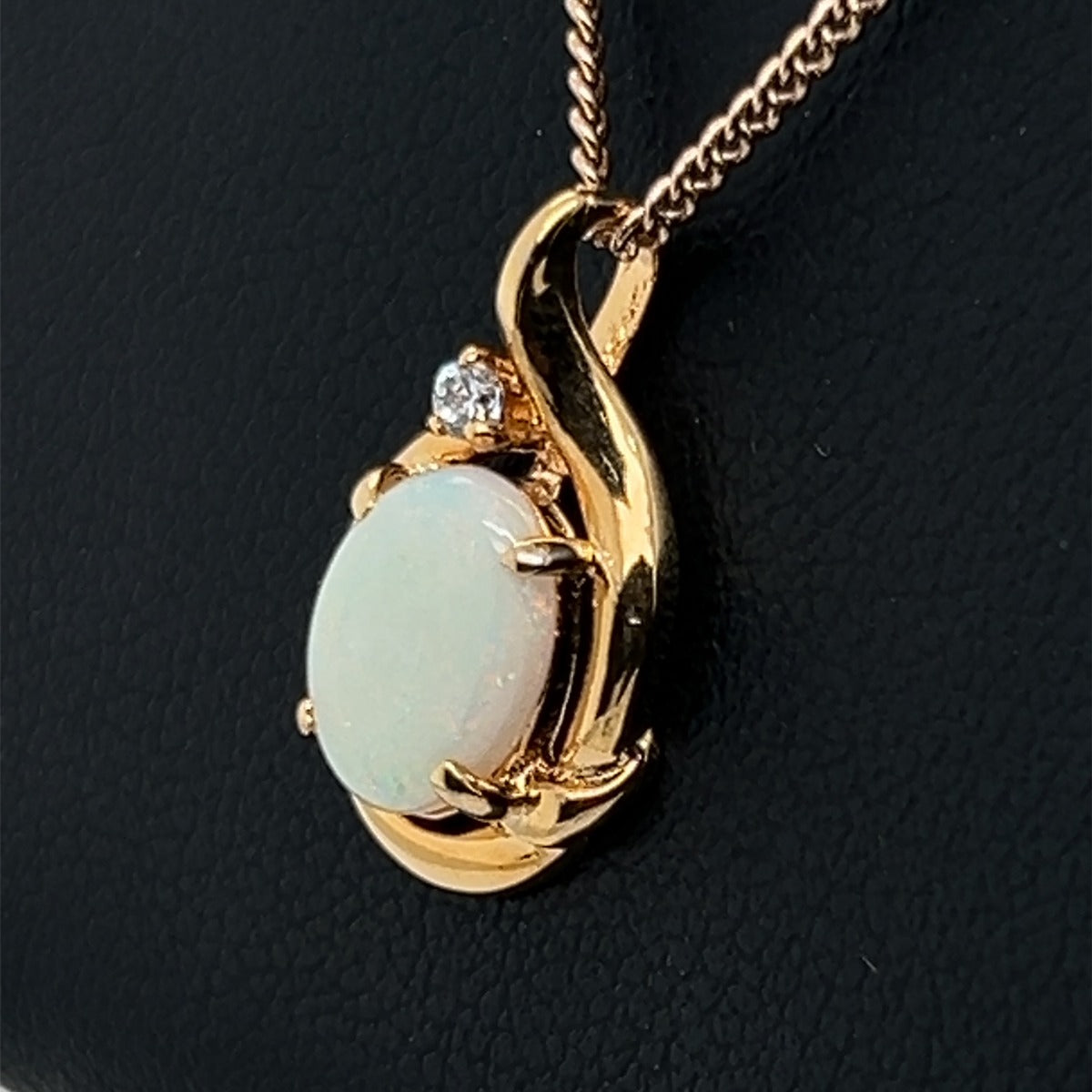 Gold Plated Sterling Silver Solid Opal Pendant Set With a Cut Crystal (gpsp205)