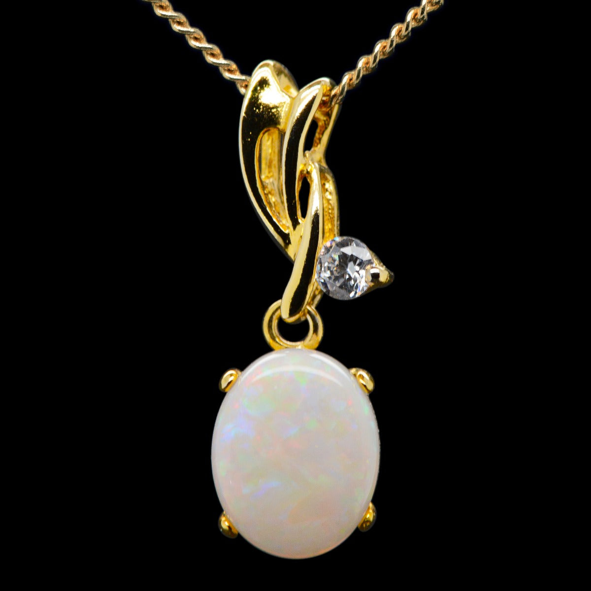 Gold Plated Sterling Silver Solid White Opal Pendant