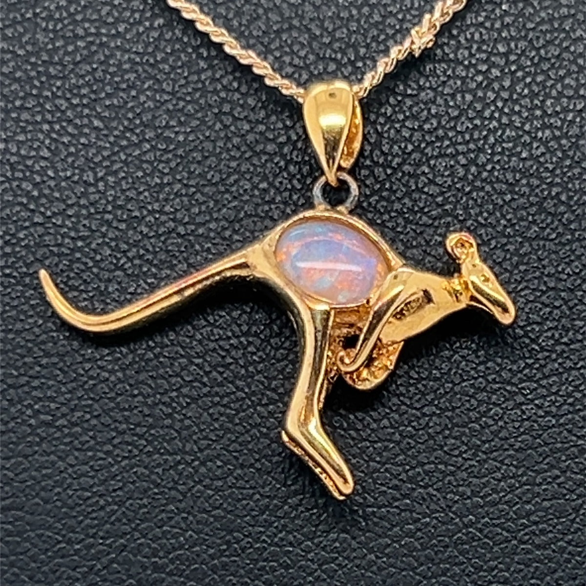 Gold Plated Sterling Silver Solid Opal Kangaroo Pendant