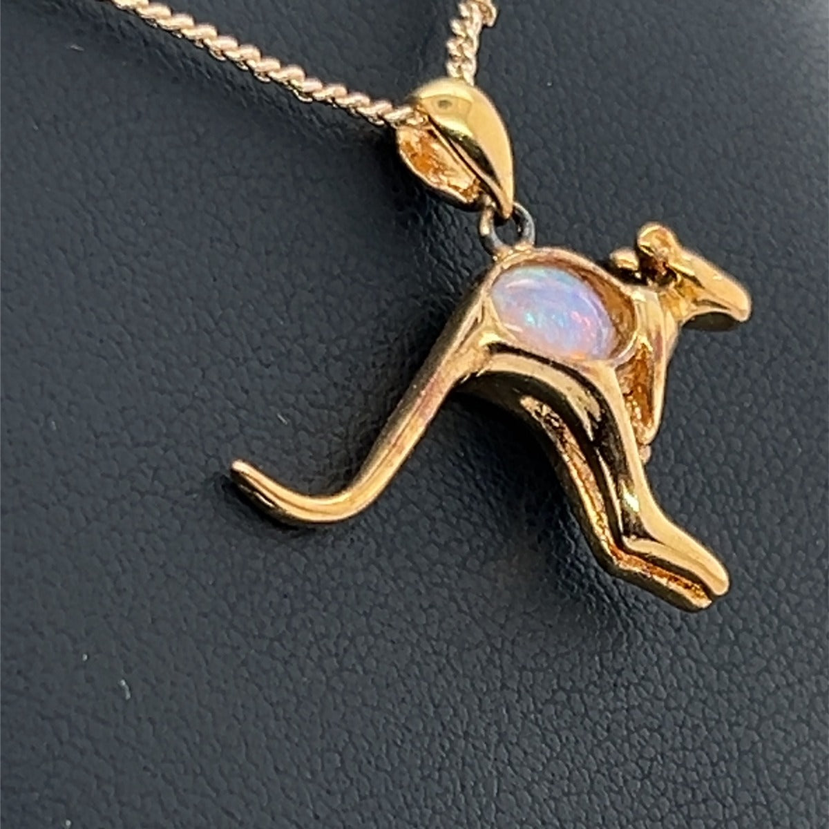 Gold Plated Sterling Silver Solid Opal Kangaroo Pendant