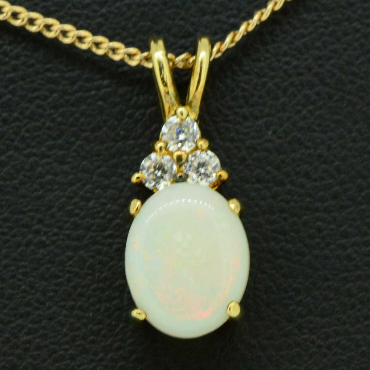 Gold Plated Sterling Silver Solid Opal Pendant Set With 3 Cut Crystals