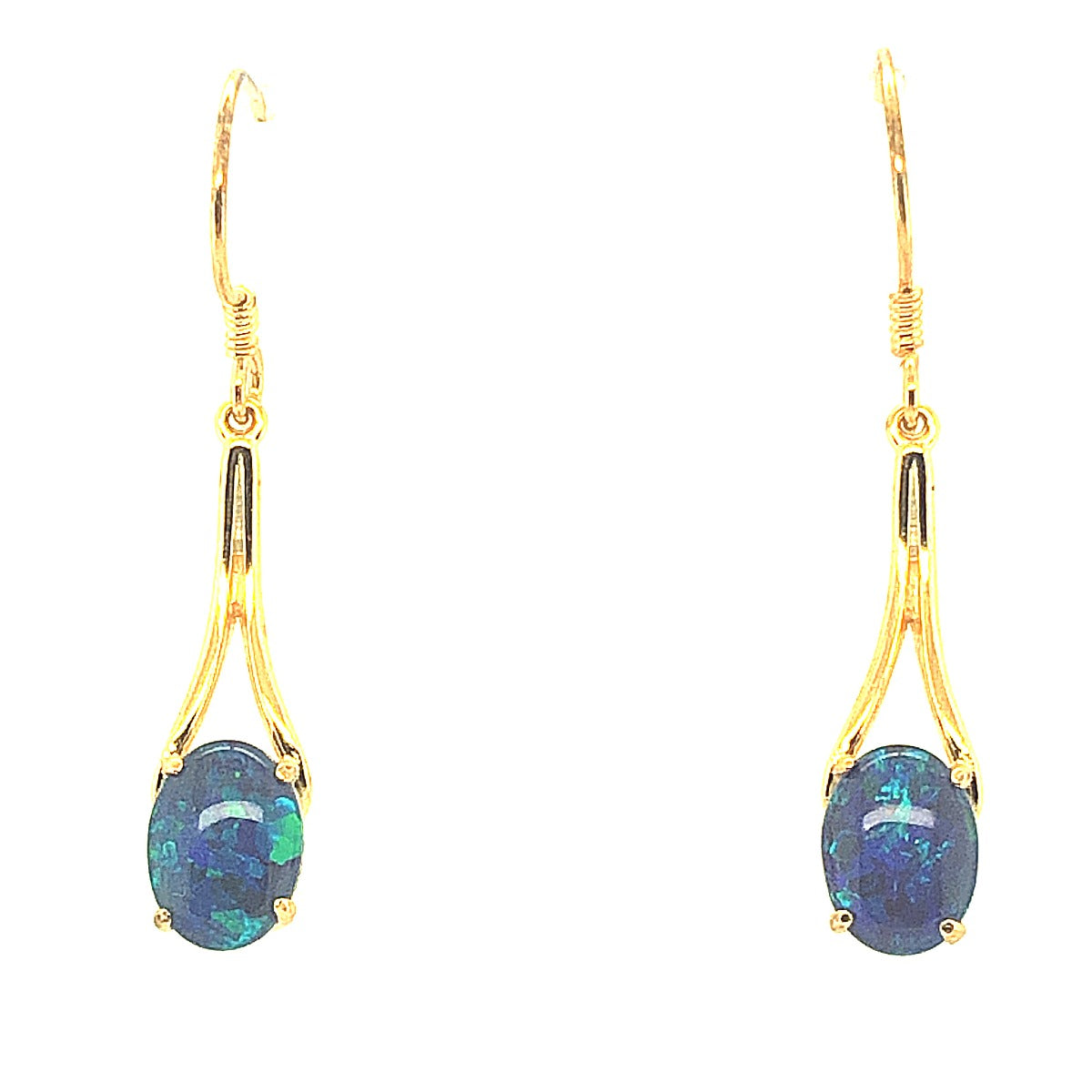 Gold Plated Drop Triplet Opal Earrings ( 8x6)