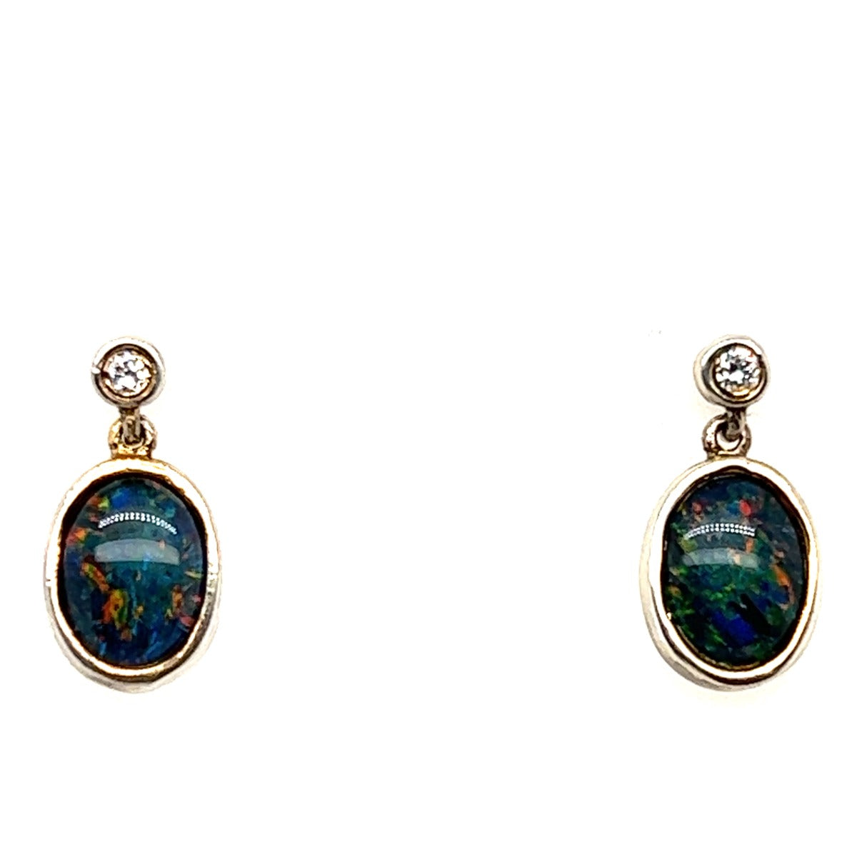 Gold plated triplet opal earrings with a cut crystal (gpte6508)