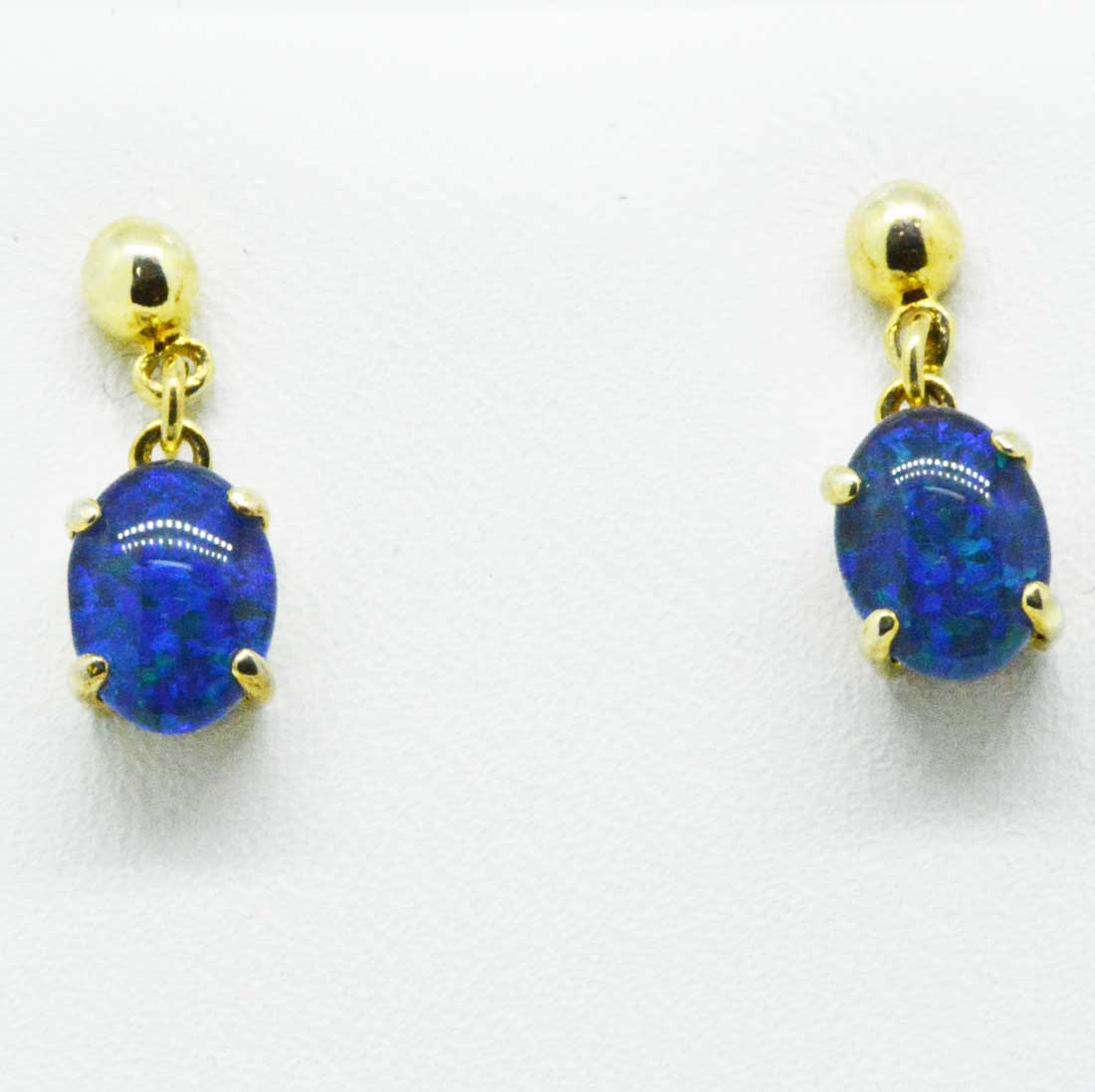 gold plated triplet opal drop earrings (gpte6497)