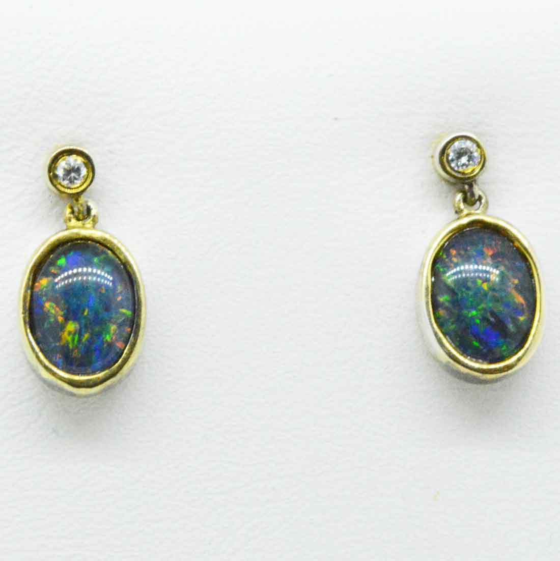 Gold plated triplet opal earrings with a cut crystal (gpte6508)