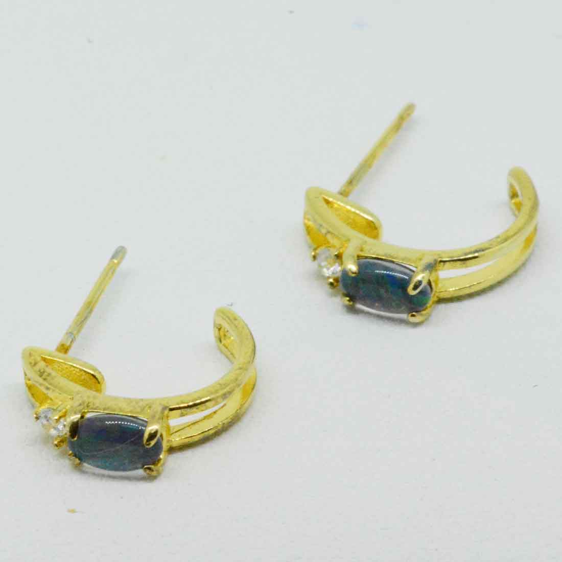 gold plated triplet opal loop earrings (gpte6507)