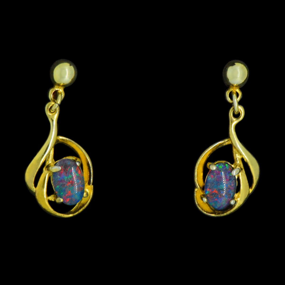 Gold plated triplet opal swirl earrings (gpte6517)