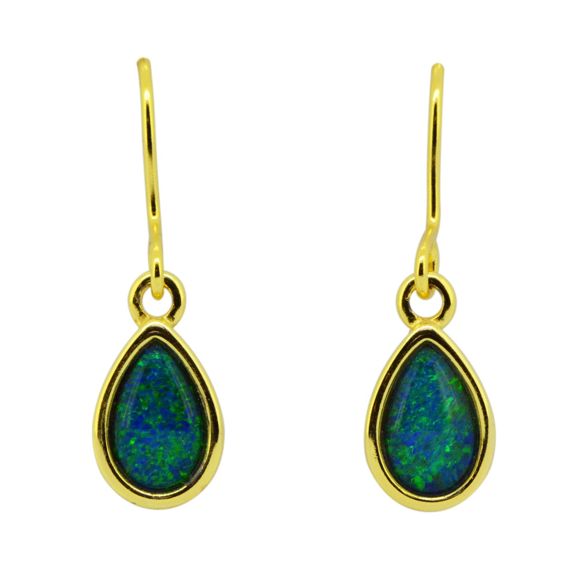 Gold plated tear drop shaped triplet opal earrings  (8mmx5mm)