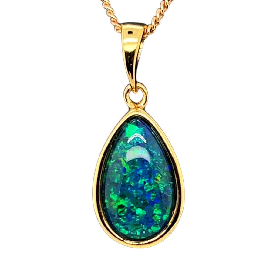 Gold plated triplet tear drop opal pendant (gptp41)