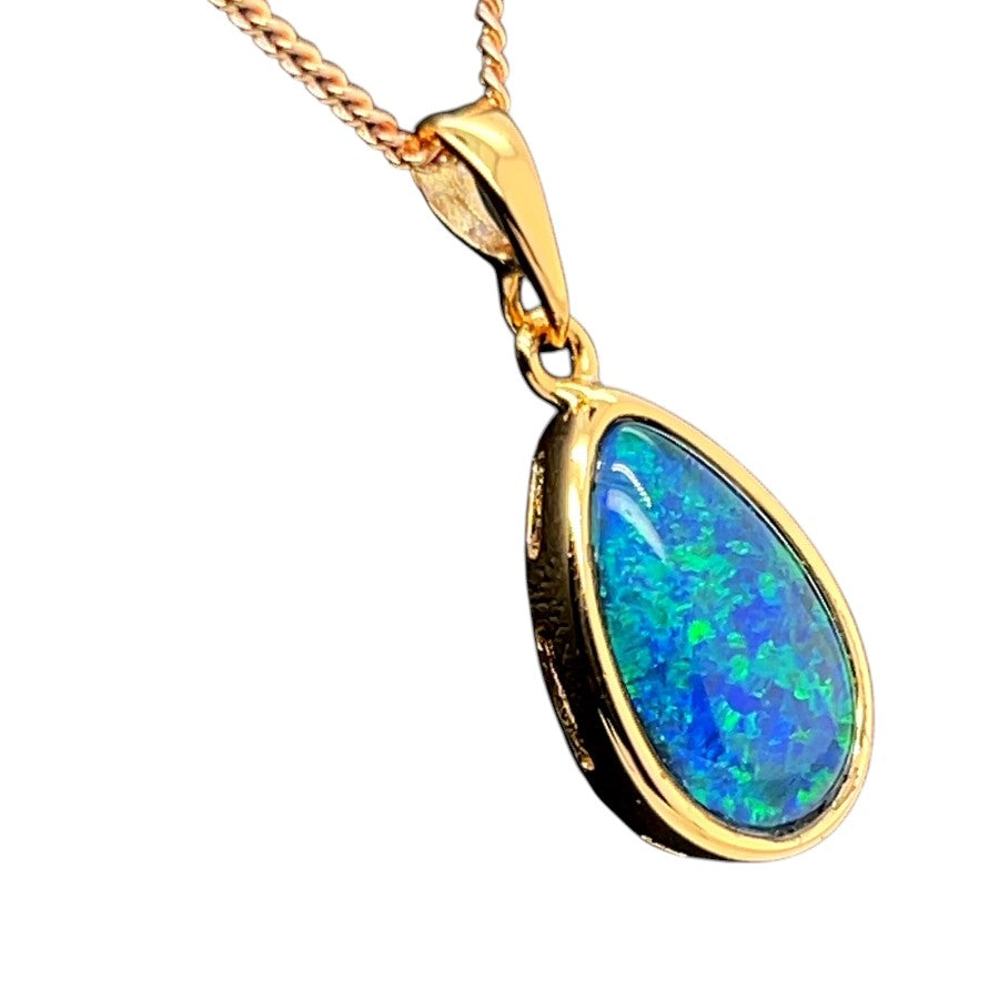 Gold plated triplet tear drop opal pendant (gptp41)