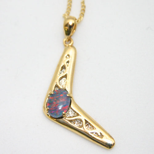 Gold Plated Sterling Silver Boomerang Triplet Opal Pendant