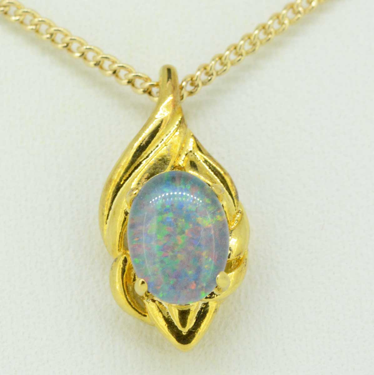 Gold plated triplet opal pendant 8mmx6mm