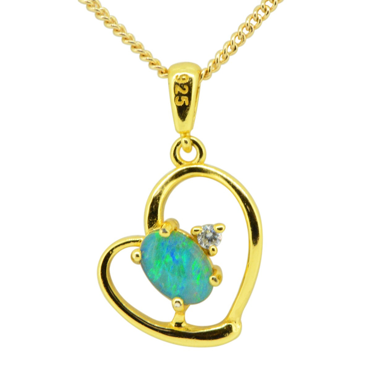 Gold Plated Sterling Silver Heart Shaped Triplet Opal Pendant