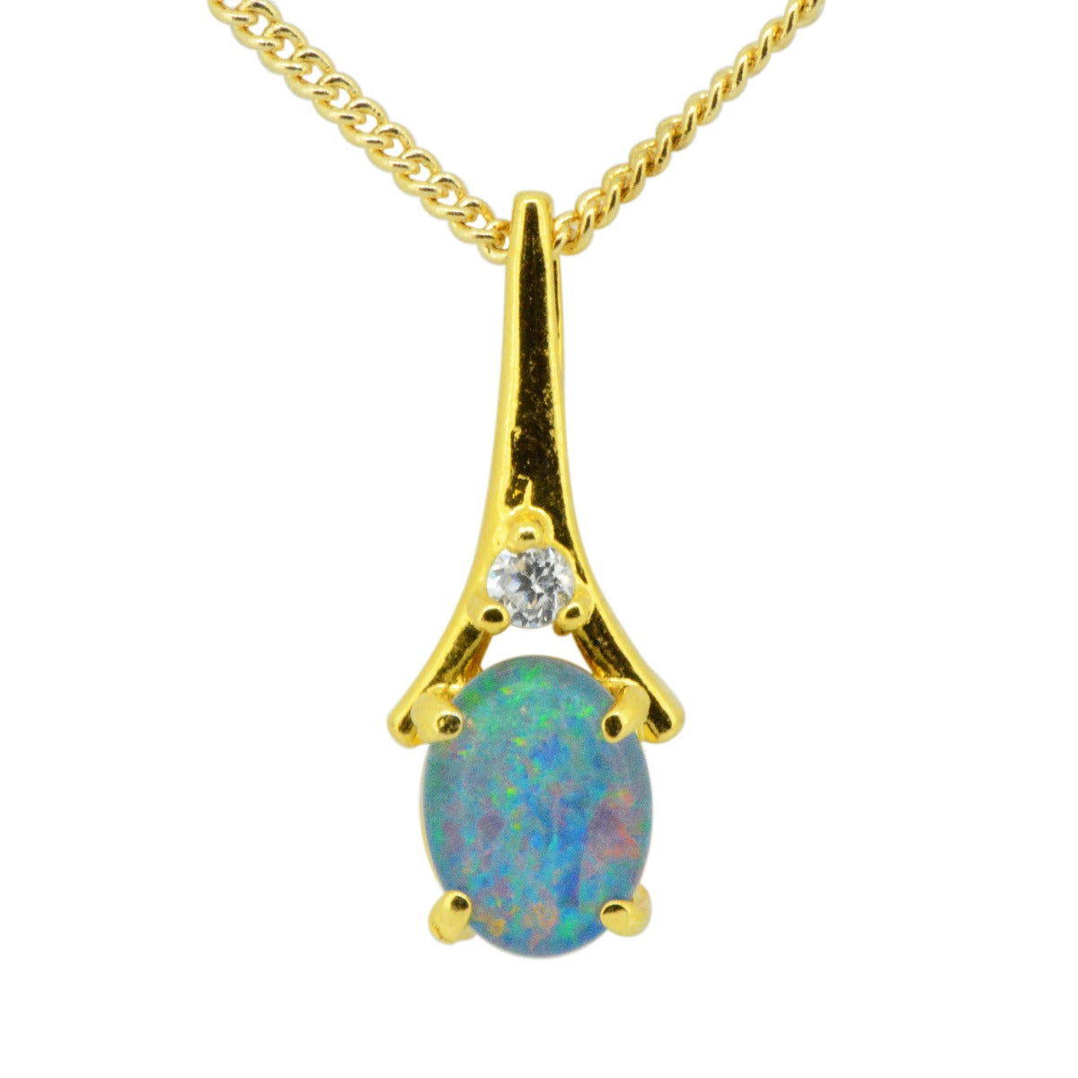 Gold plated sterling silver triplet opal pendant 8 x 6mm