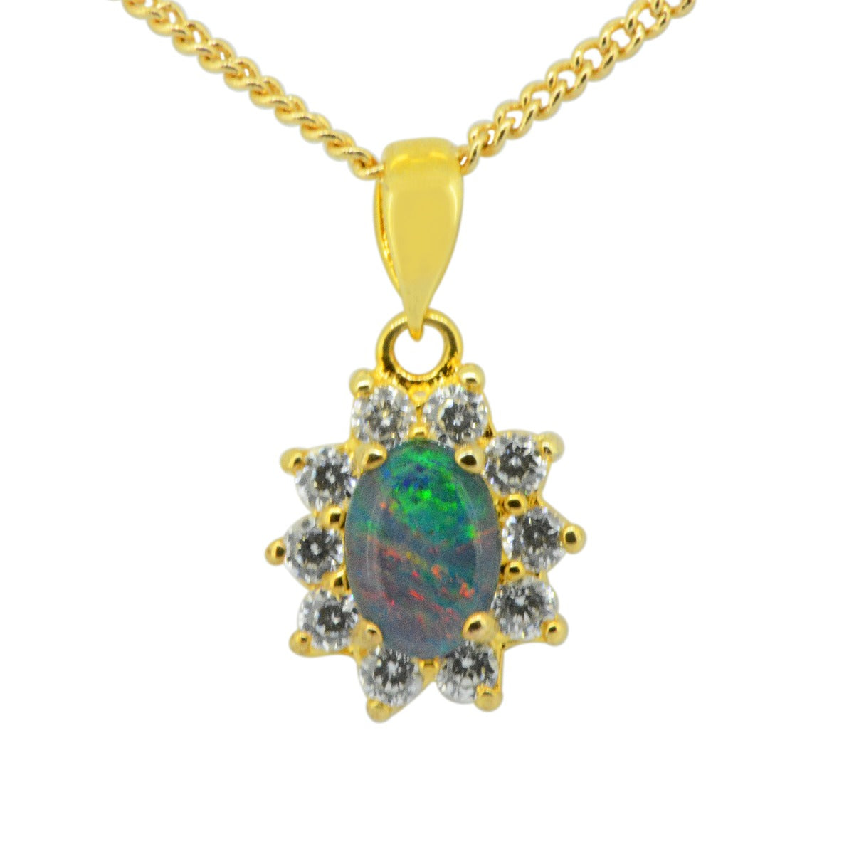 Gold plated sterling silver triplet opal pendant (8x6)