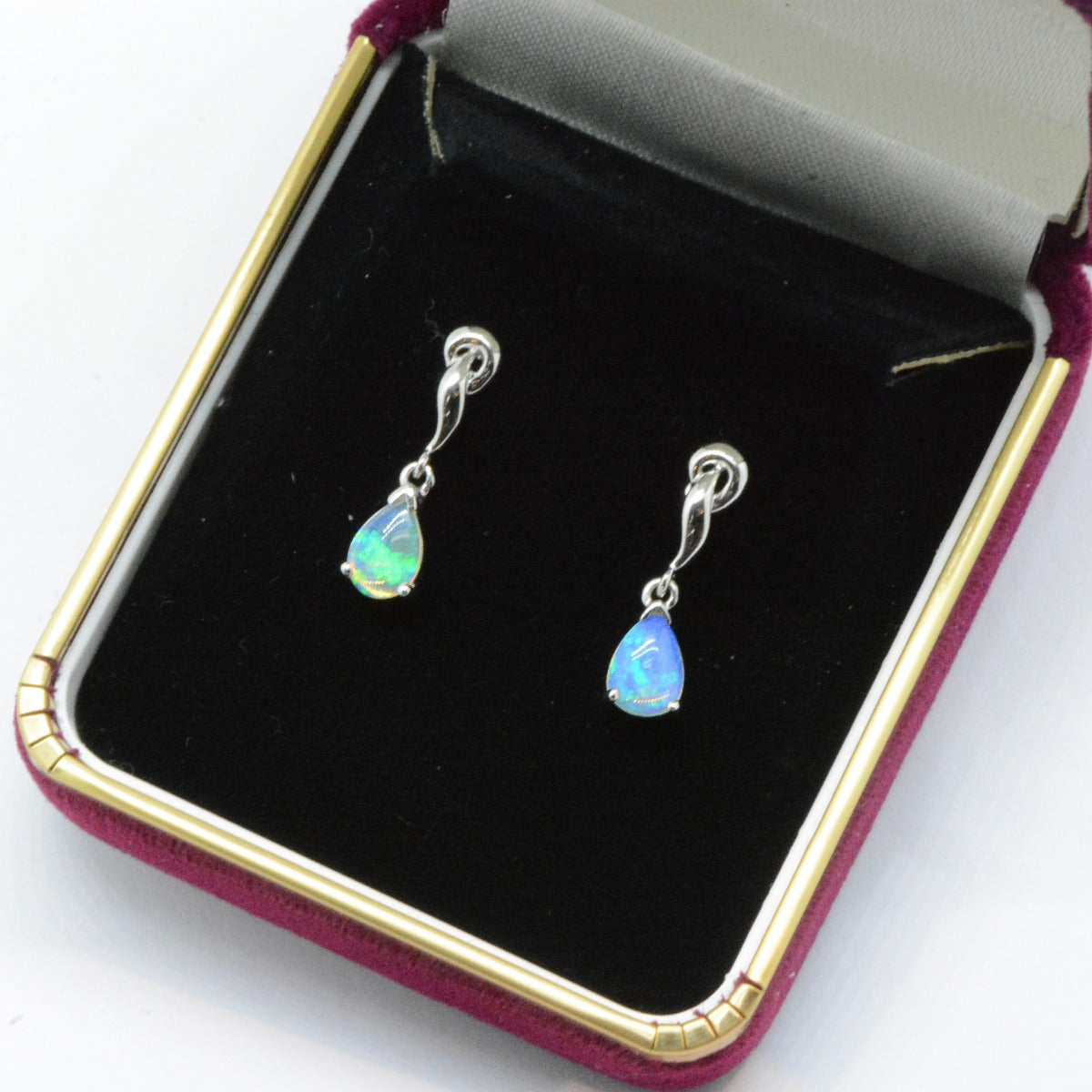 Solid Crystal Opal Earrings Set in 18ct White Gold (se7003)