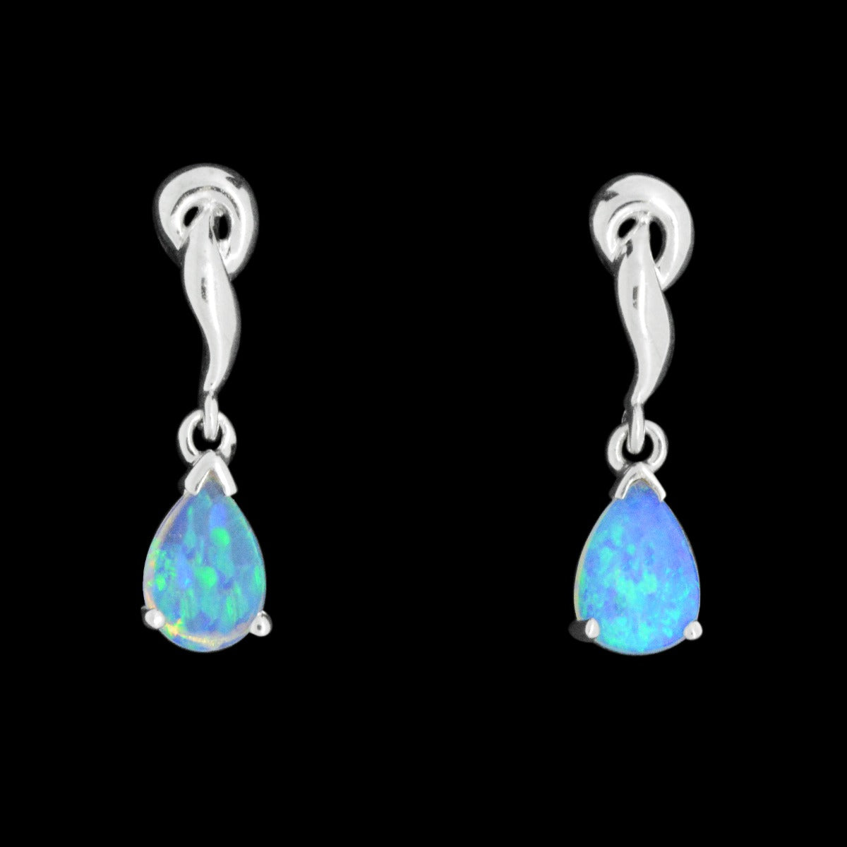 Solid Crystal Opal Earrings Set in 18ct White Gold (se7003)