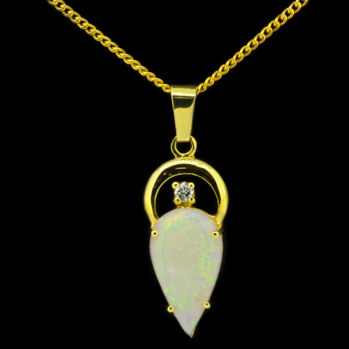 14ct Yellow Gold Solid White Opal with Diamond