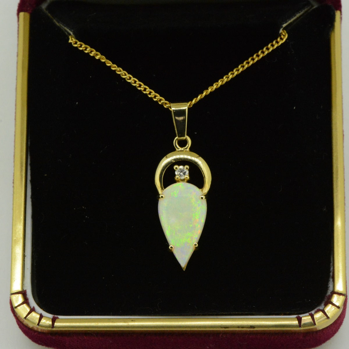 14ct Yellow Gold Solid White Opal with Diamond