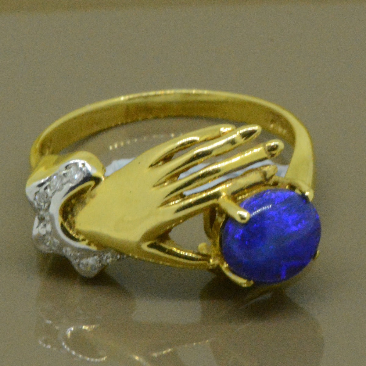 Solid Black Opal Hand Ring