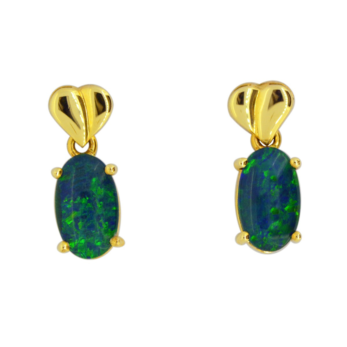 9ct Yellow Gold Oval Triplet Opal Earrings (te6047)