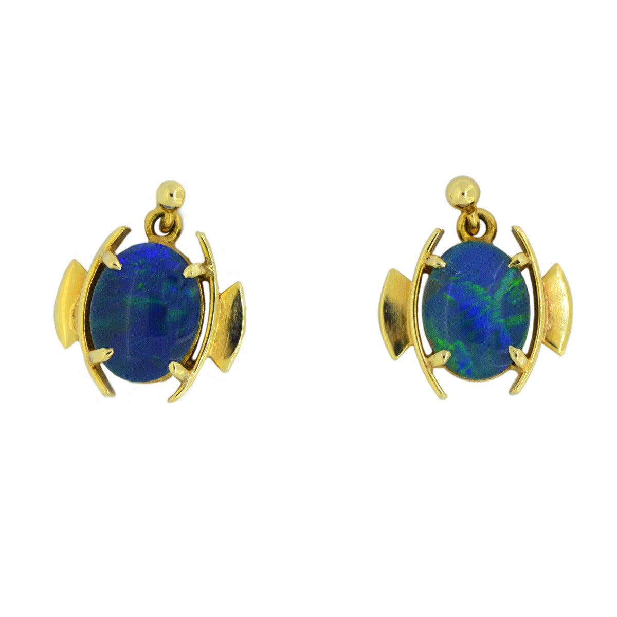 Antique 14ct Gold Triplet Opal Earrings (te6049)