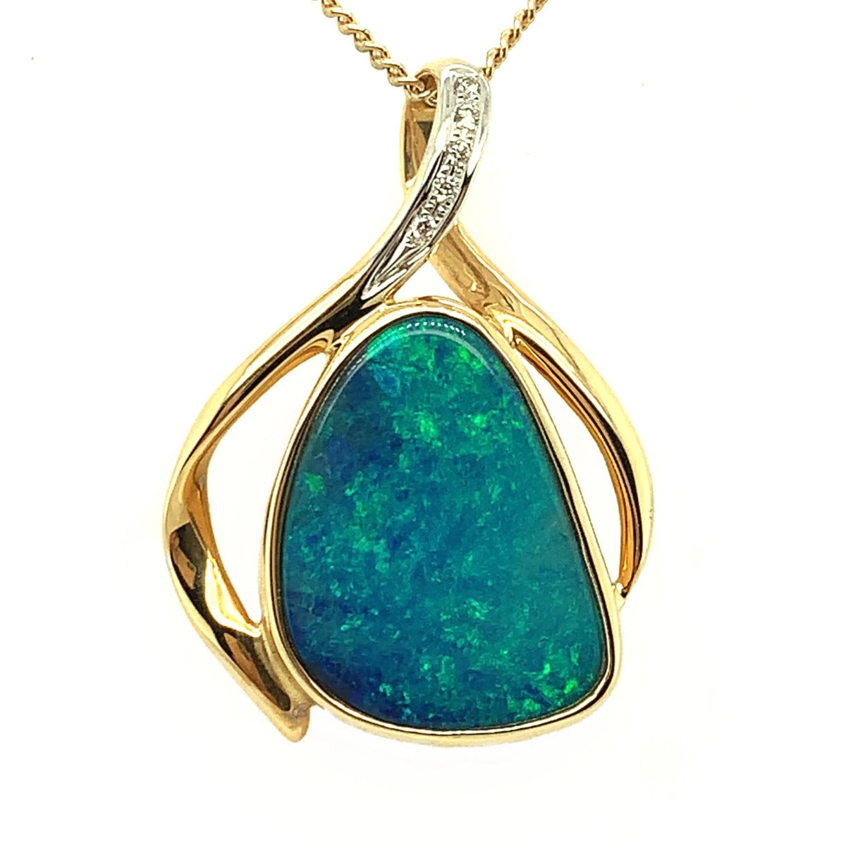 Doublet Opal Pendant with diamond detailing's set in 14ct Yellow Gold