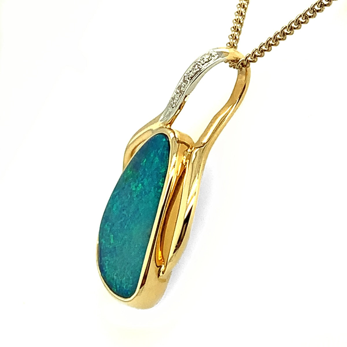 Doublet Opal Pendant with diamond detailing's set in 14ct Yellow Gold