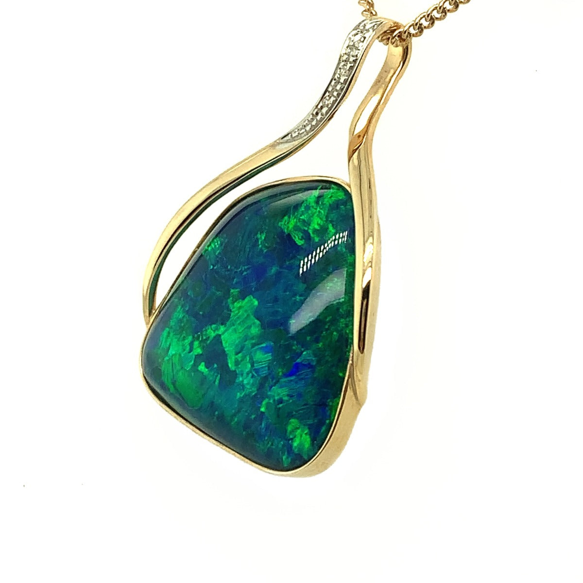 9ct Yellow Gold Triplet Opal Pendant with diamonds