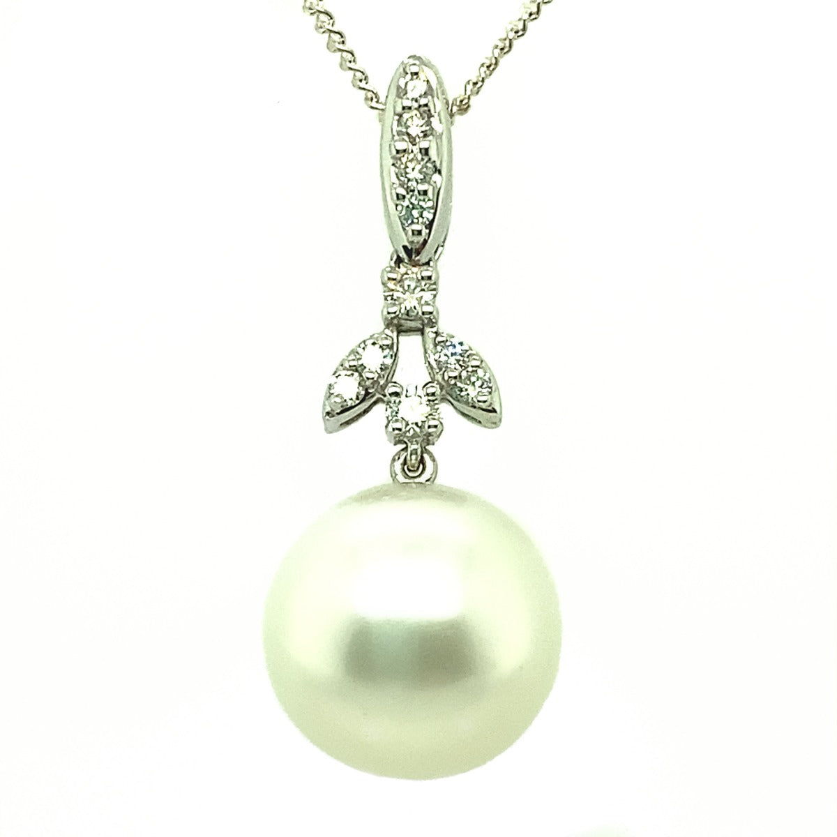 Diamond Set White South Sea Pearl Pendant set in 18ct White Gold