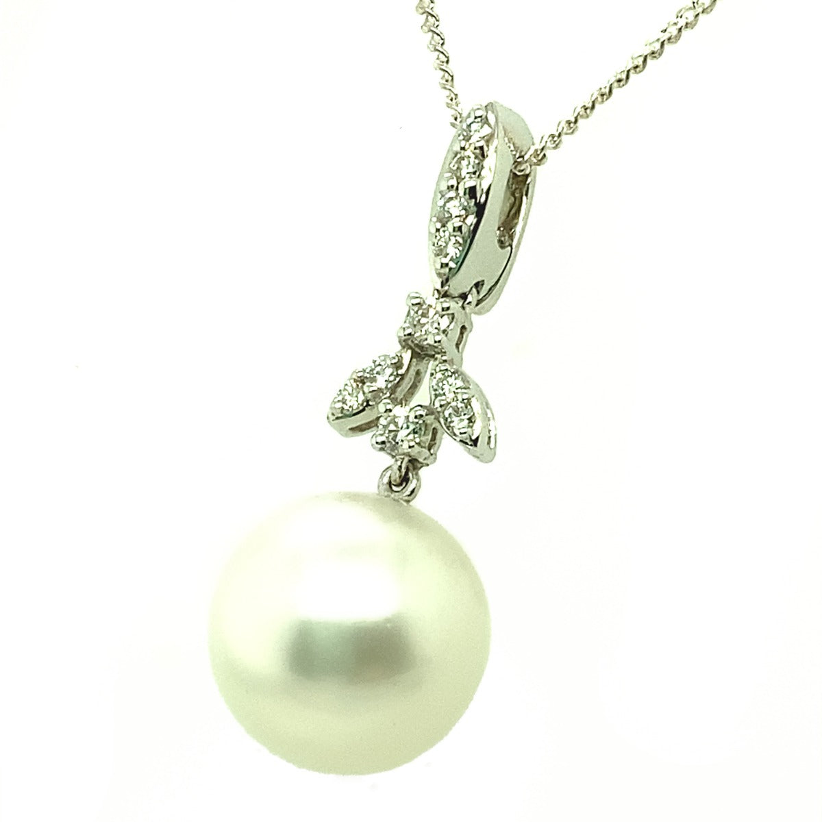 Diamond Set White South Sea Pearl Pendant set in 18ct White Gold