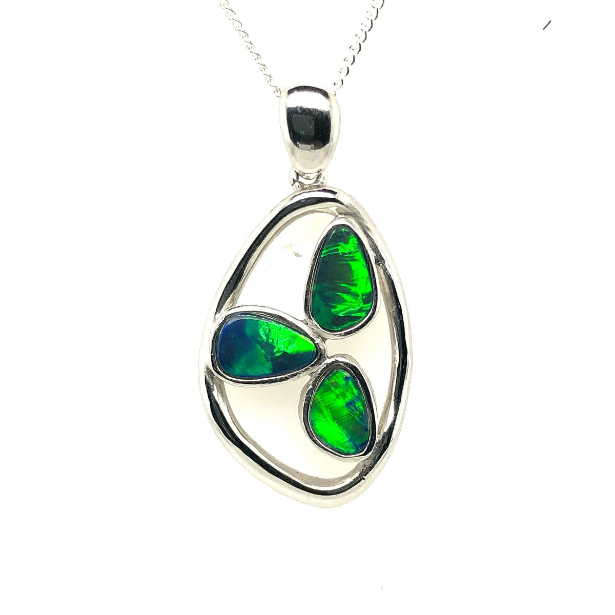 Sterling Silver Doublet Opal Pendant with 3 Opals