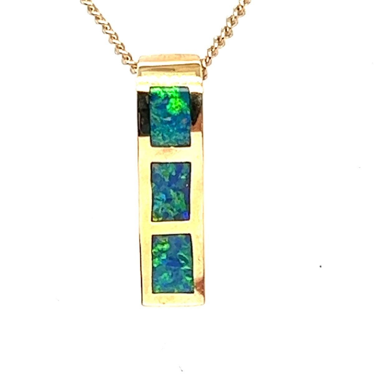 3 Panel Inlaid Opal Pendant in 14ct Yellow Gold