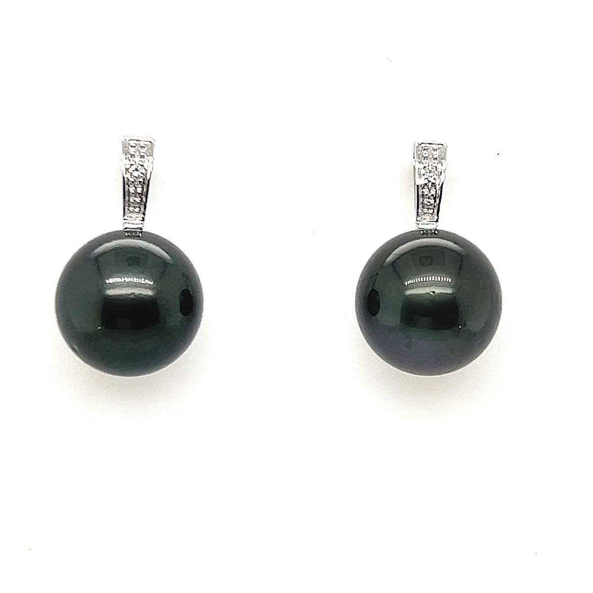 Black Tahitian Pearl earrings Set in 18ct White Gold