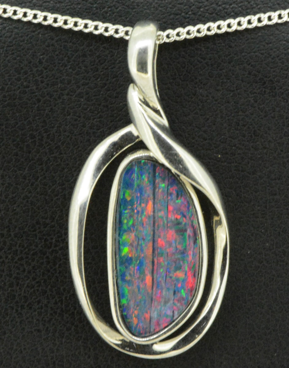 Sterling silver free shaped doublet opal pendant