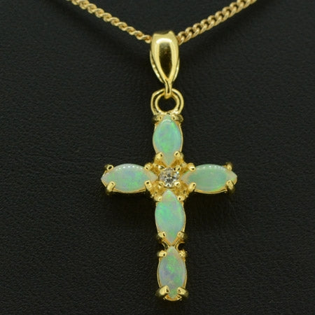 Gold Plated Sterling Silver Cross Opal Pendant