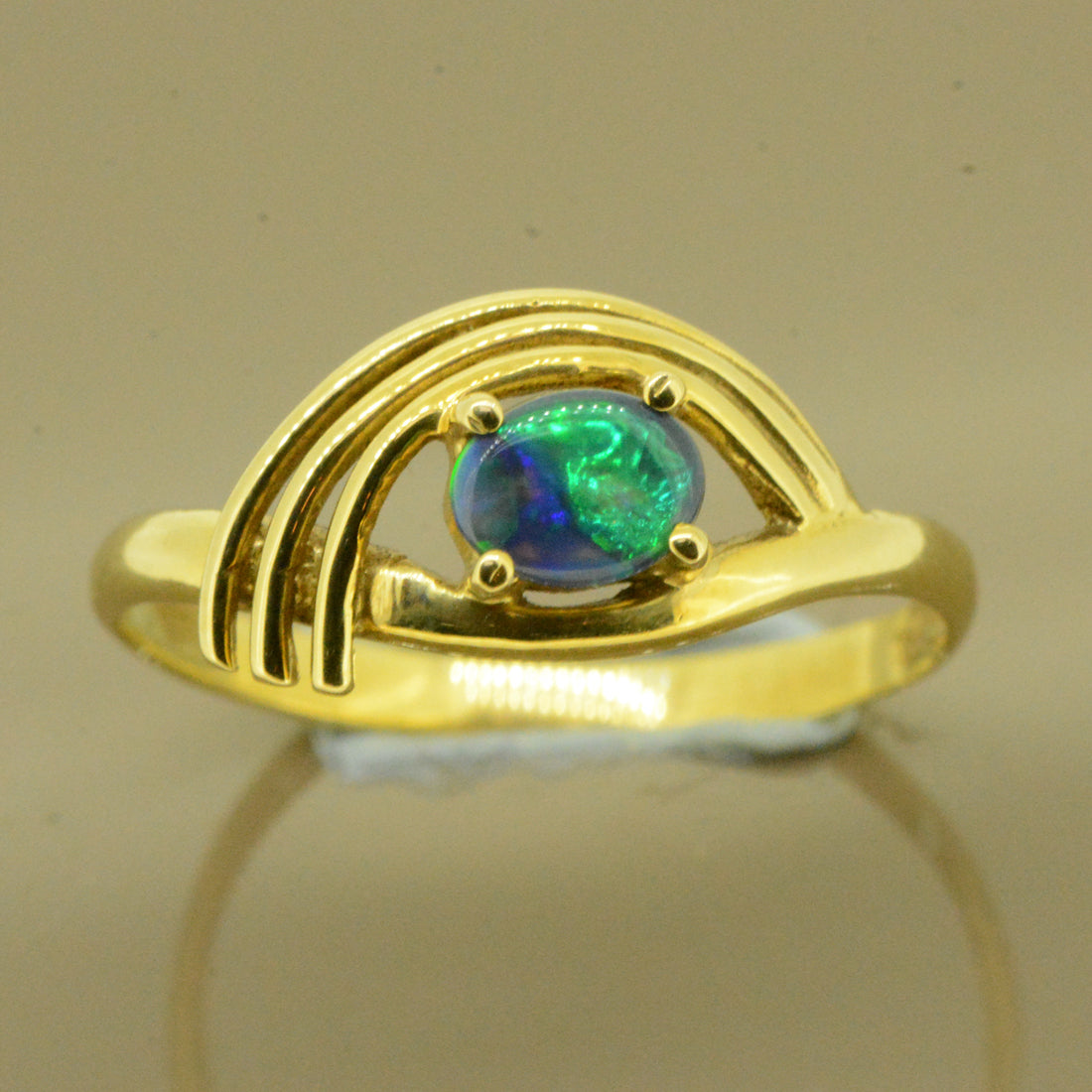 18ct Yellow Gold Solid Black Opal Ring (4x5)