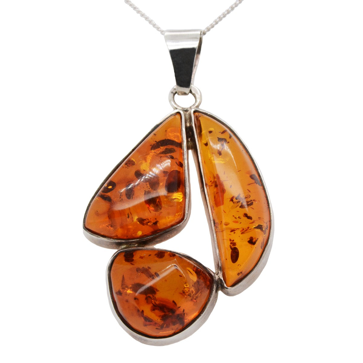 Sterling Silver Amber Pendant  (62mmx37mm)