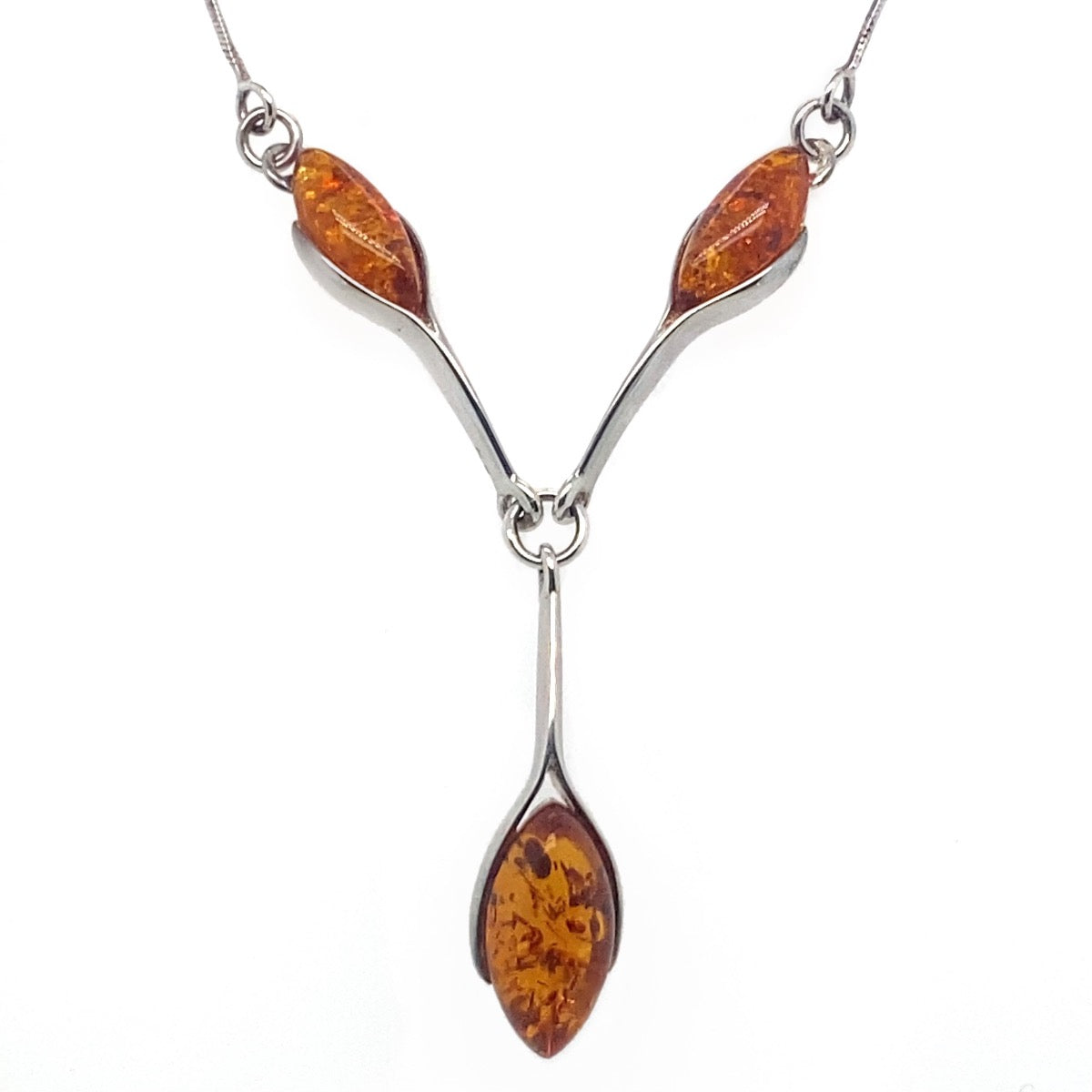 Three Stone Sterling Silver Amber Necklace (SAP2032)