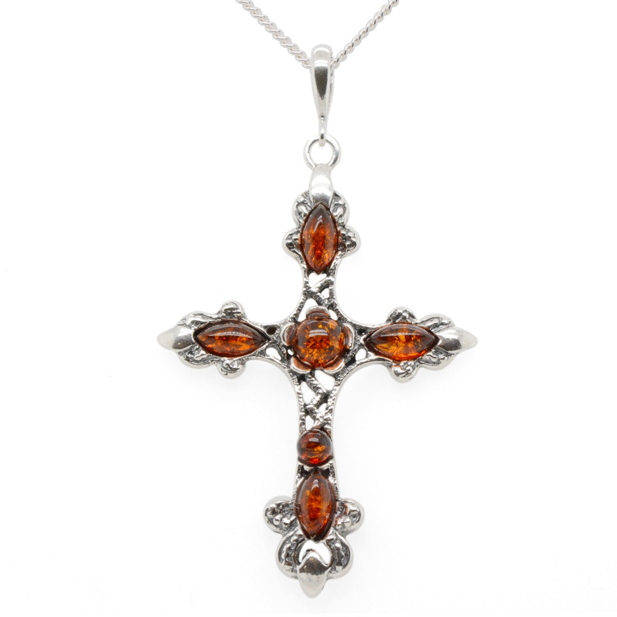 Sterling Silver Amber Cross Pendant